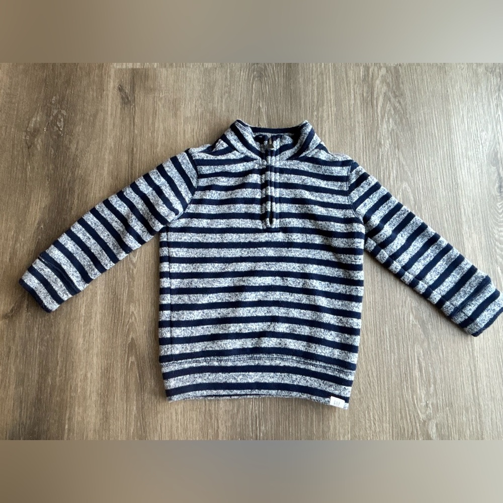 Baby Gap Striped Navy and Gray 1/4 zip Pullover Sweater sweatshirt 2 years